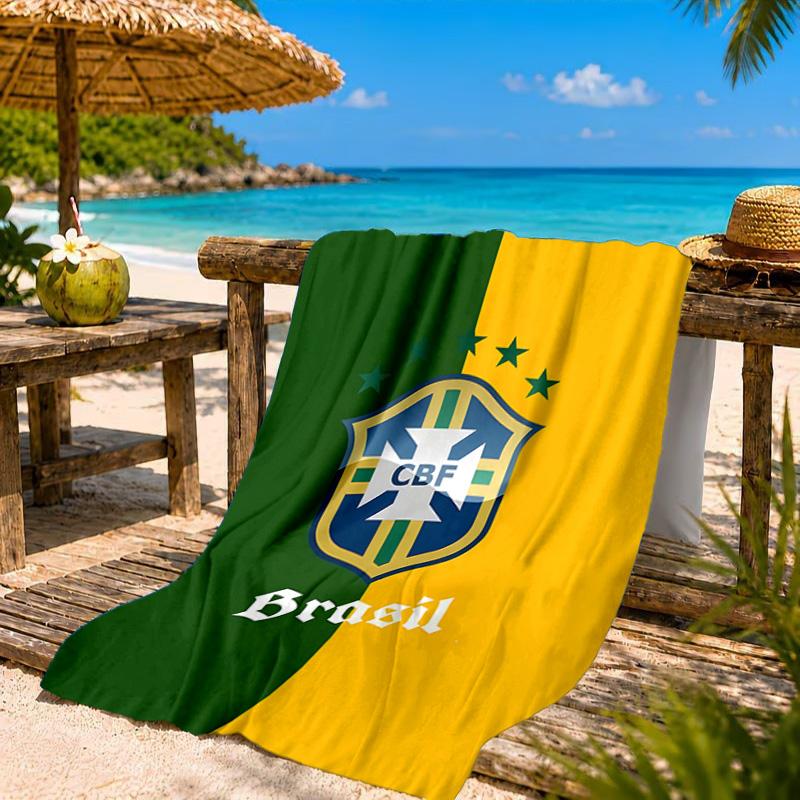 Brazilian Football Crest Printed Microfiber Beach Towel, Soft And Absorbent, Quick-Dry, Ideal for Summer Travel, Beach Essential, Swimming Pool