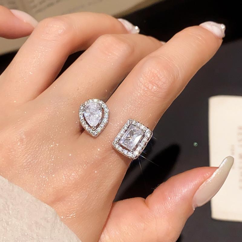 Zircon Square Water Drops Simple Open Ring Elegant  All-Match Ring Women'S Jewelry
