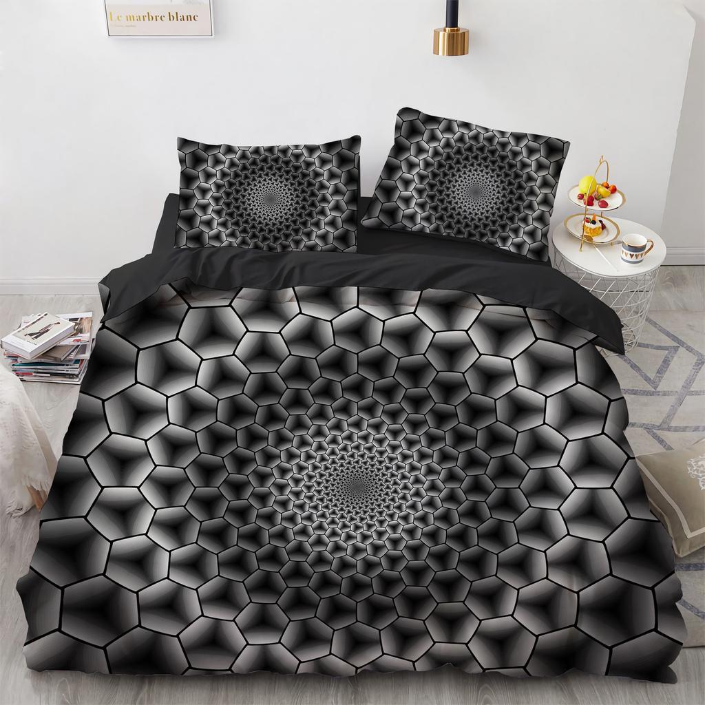 3D Honeycomb King Queen Duvet Cover Solid Geometry Bedding Set For Teens Adult Psychedelic Abstract 2/3pcs Polyester Quilt Cover