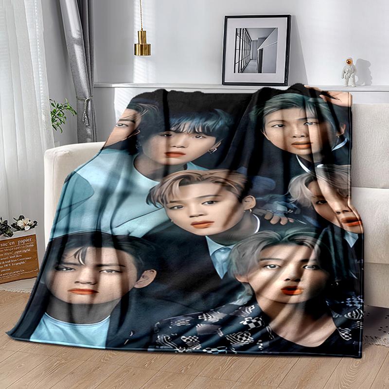 1pc Blanket Kpop Print Design, Lightweight Blanket for Sofa, Bed- Soft &Warm, Gift for All Seasons like Christmas, Halloween
