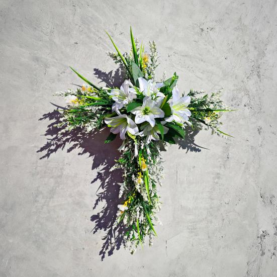 Yousheng Artificial Lily Wreath for Door Wall Faux Floral Hanging Decor for Home Garden Church Rustic Religious Ornament for Spring Easter