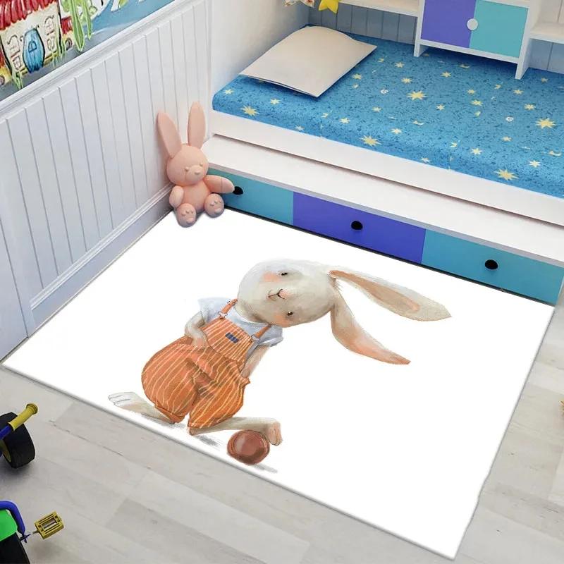 Bunny Carpet For Easter Living Room Decor Lovely Cartoon Rabbit Print Crawling Mat Doormat Area Rug Bedroom Bathroom Floor Mats