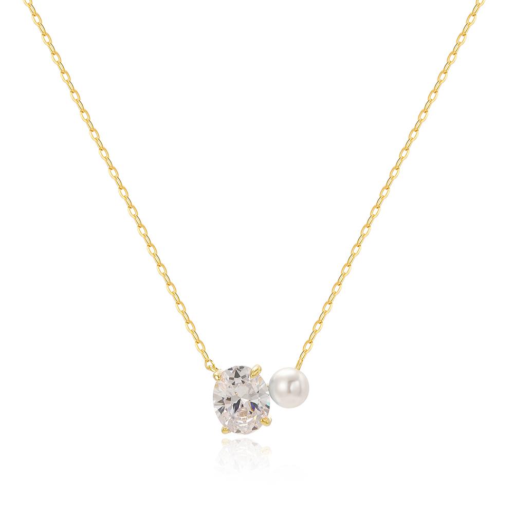 18K Gold Plated Green Zircon Oval Pendant Necklace Ladies Simple Girl Pearl Elegent Temperament Wedding Jewelry For Women