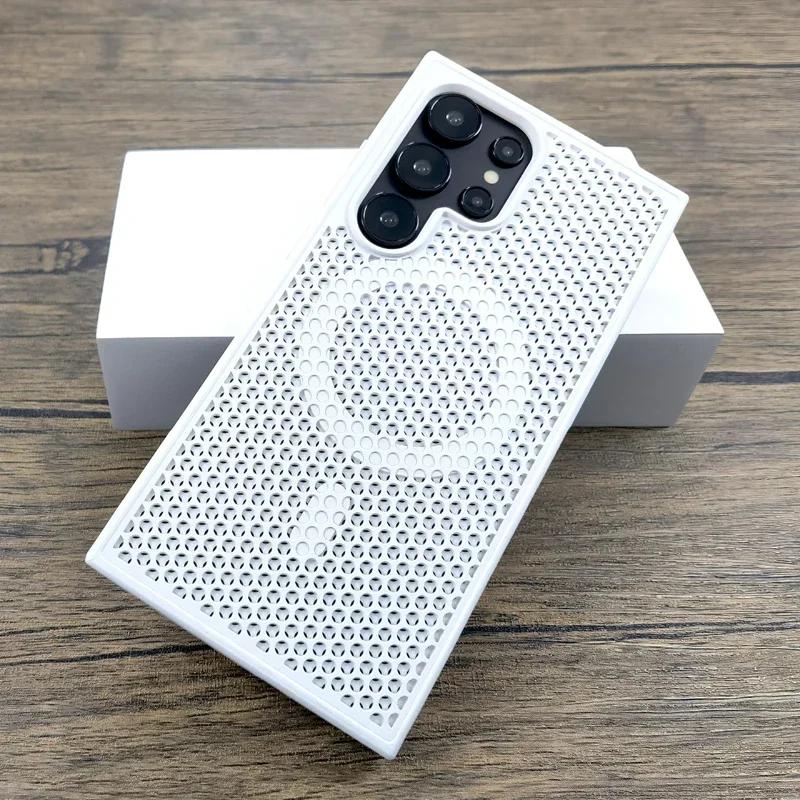 Heat Dissipation Breathable Case For Samsung S25 Ultra S24 Plus S22 S23 S24 FE For Magsafe Wireless Charger Magnetic Phone Cover