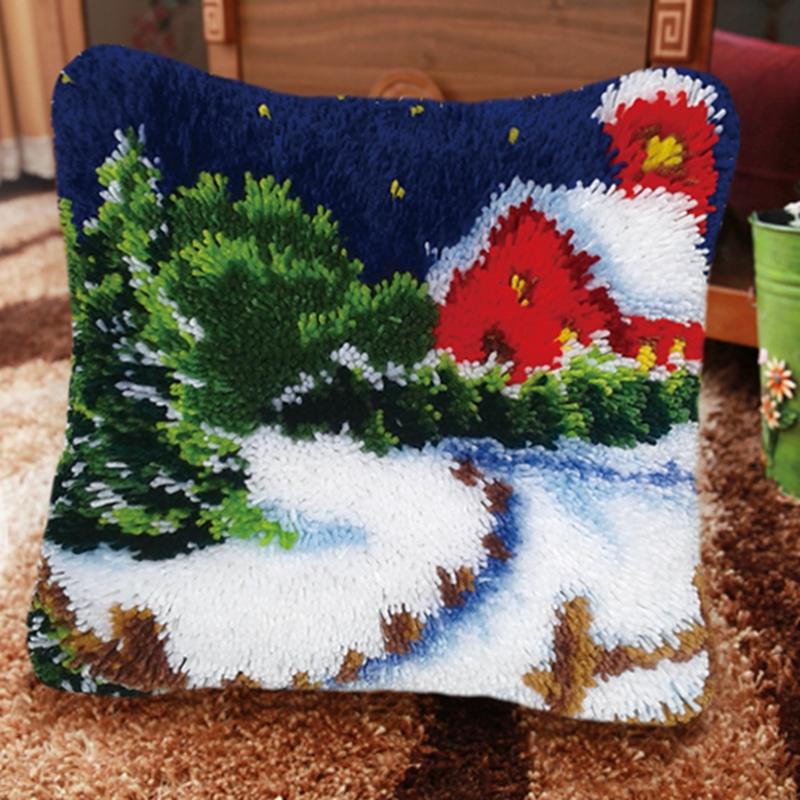 Cartoon Embroidery Latch Hook Kit Seat Cushion Carpet Pillow Latch Hook Rug Kit Smyrna Package Button Pad Package DIY Decorative
