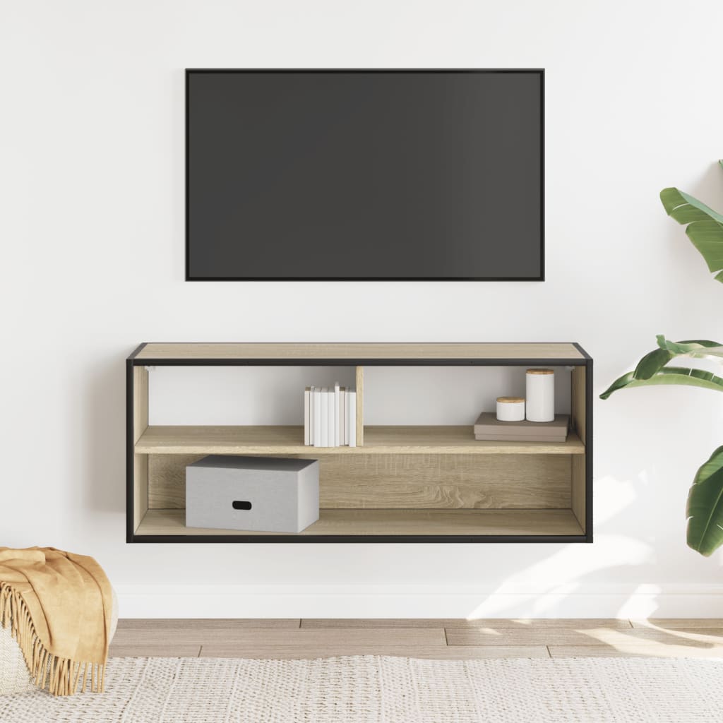 TV Stand in Sonoma Oak Finish 100 x 31 x 39.5 cm Made of Particleboard and Metal