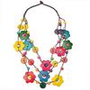 Bohemian Style Multicolor Wood Flower Beaded Long Necklace