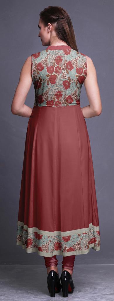 Bimba Aquamarine Green Damask Printed Women Designer Mandarin Collar Anarkali Dress Indian Ethnic Kurta