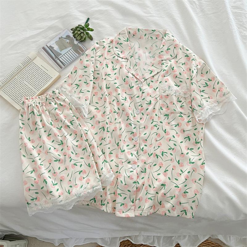 Summer Sweet And Gentle Pink Short Sleeve Shorts Pajamas Ladies Wind Suit Loungewear