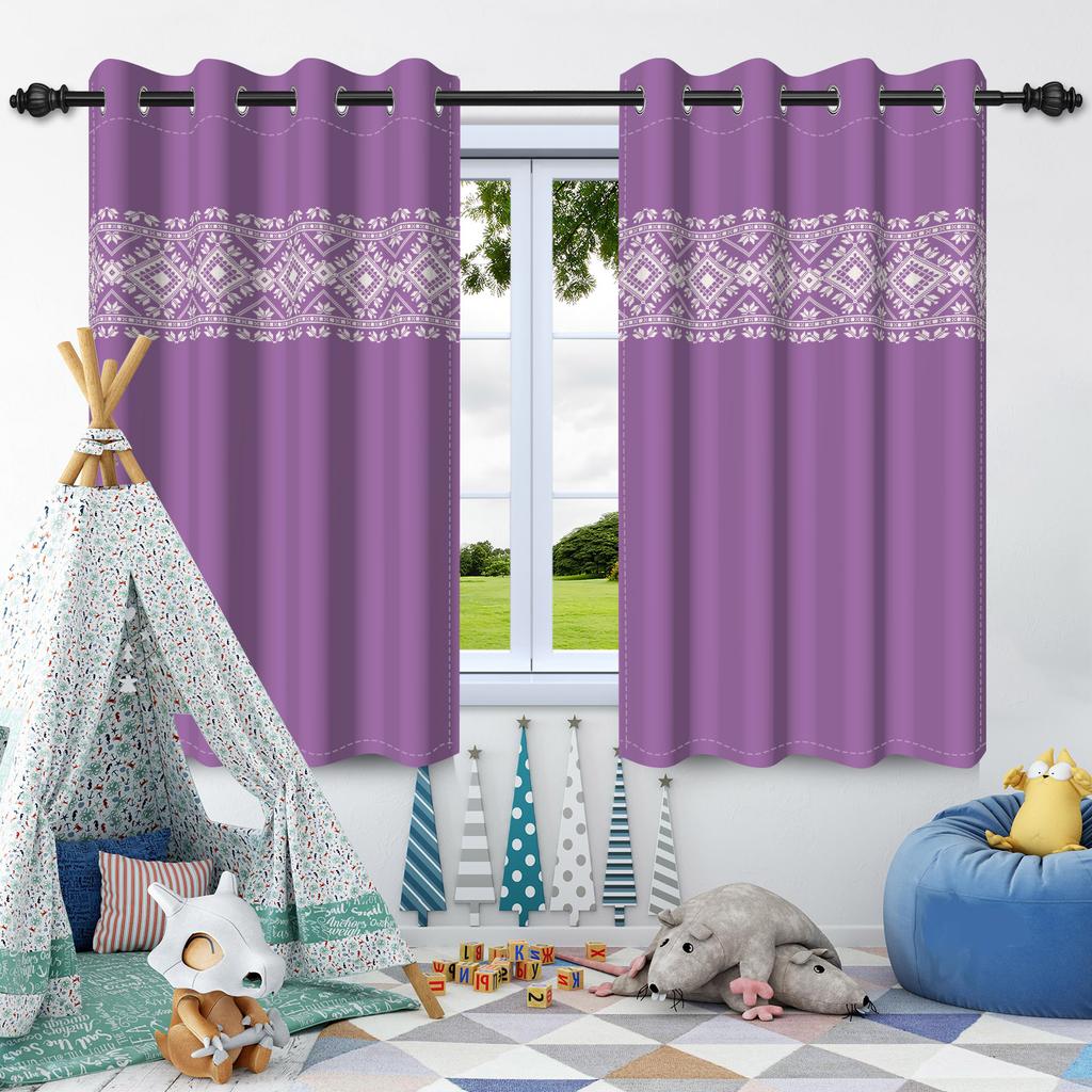 2Pcs Simple Print Solid Color Blackout Curtains Grey Brown Blue Thermal Insulated Grommet Window Drapes for Bedroom Living Room