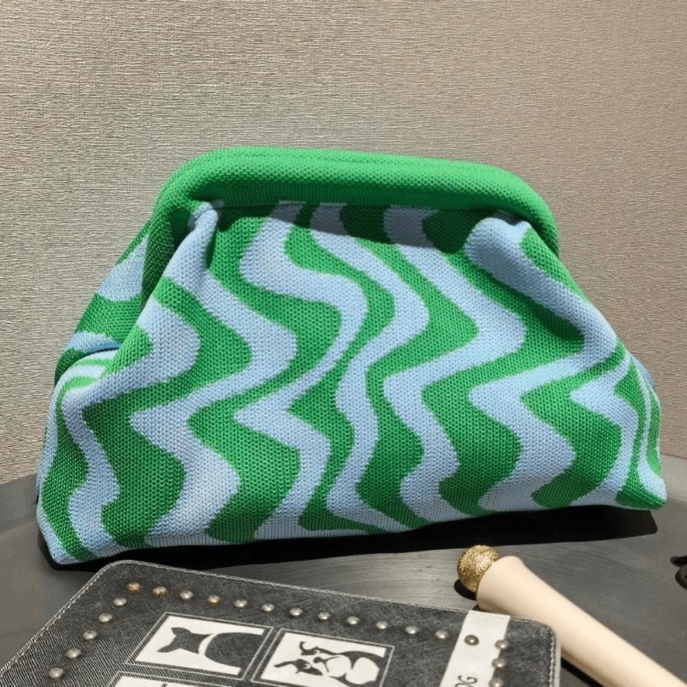 Vintage Knitted Coin Purse Geometric Striped Large Capacity Evening Bag Polyester Wavy Pattern Hand-holding Dumpling Bag Beach