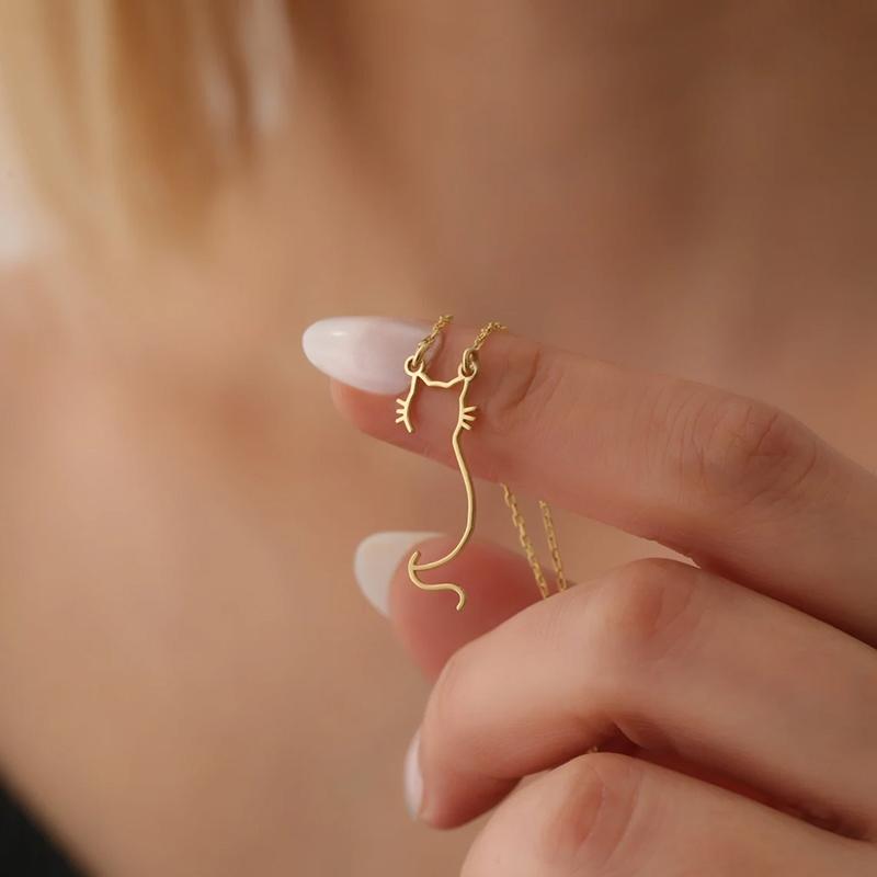 Изящное Милое Ожерелье с Кошкой Для Женщин 14K Позолоченная Нержавеющая Сталь Кулон-Кошка Ожерелье Украшения для Питомцев золотой