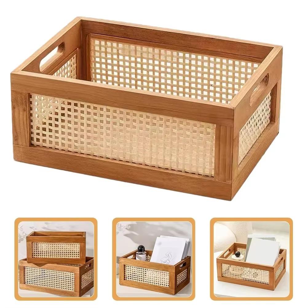 Vintage Rattanstorage Box Books Snacks Fruit Cosmetics Organizers Storage Woven Baskets Multifunction Organizers for Living Room