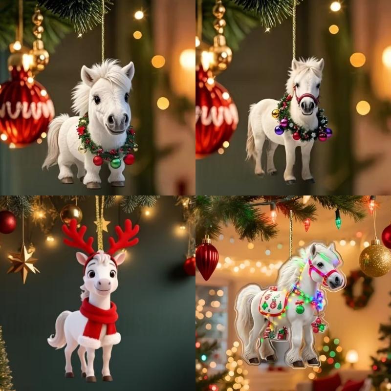 2D Acrylic Christmas Horse Pendant Ornament Festive Decoration For Indoor Outdoor Trees Hanging Decoration Party Accessories