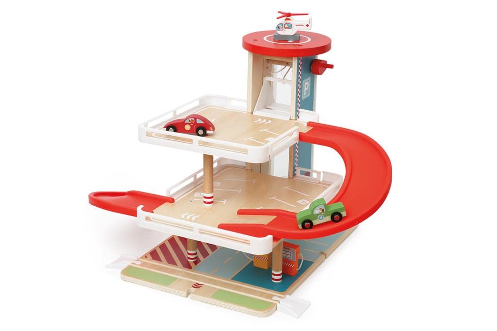 Scratch Wooden Multi-Story Parking Lot with Elevator, Wooden Toy, Ride-On Slope Toy, 6181085, Authentic