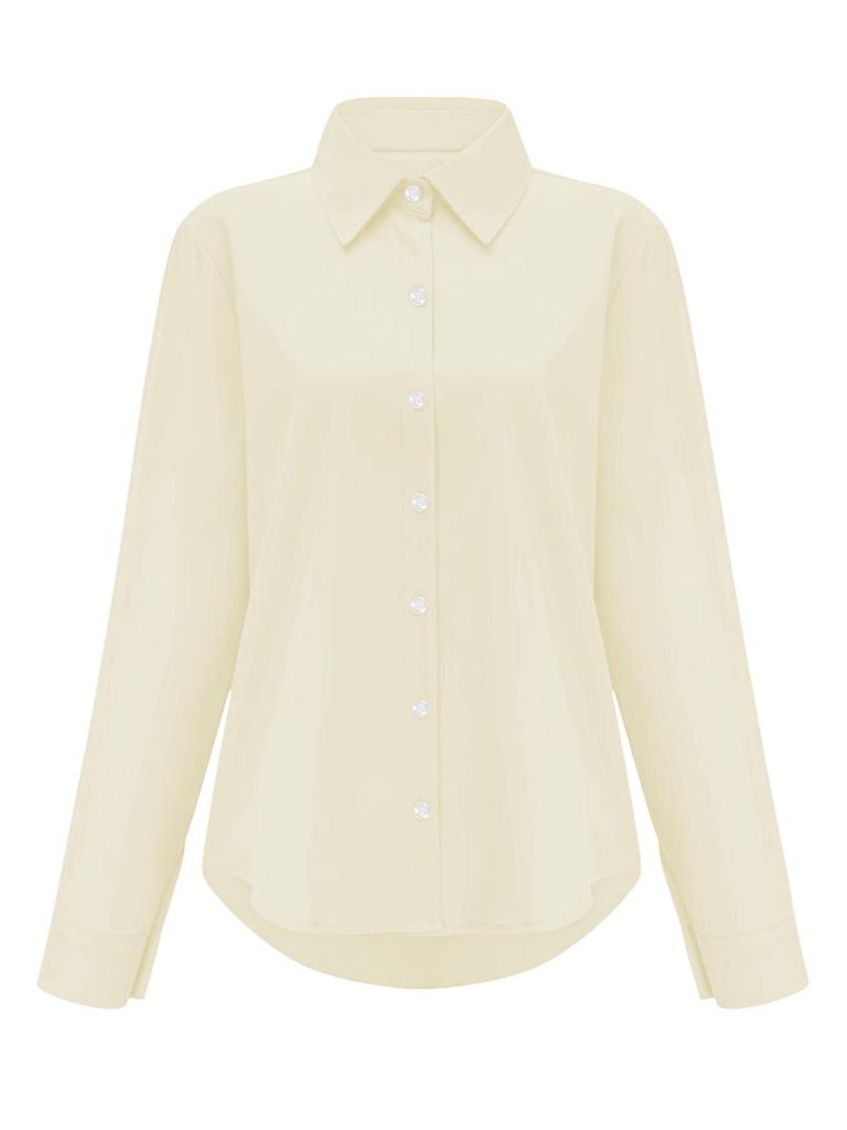 Elegant Women's Long-Sleeved Solid Color Shirt - Basic Casual Office Top