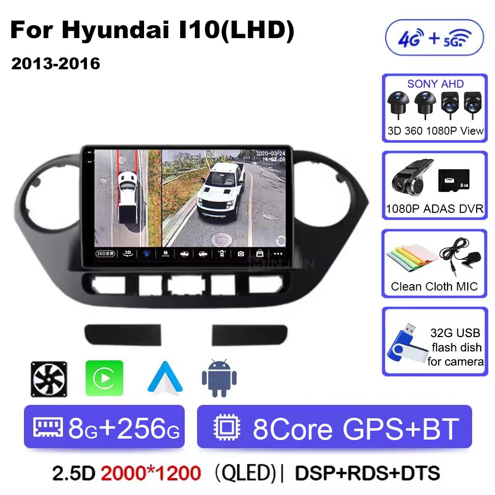 Android 14 For Hyundai I10 2 2013 -2018 LHD 2K QLED Stereo Car Radio Multimedia Video Player GPS CarPlay Auto 4G+WIFI Navigation