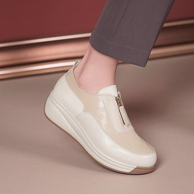 Autumn New British Style Women's Fashion Casual Sports Shoes Wedge Heel Platform Zipper Low Top Non-slip Breathable Single Shoes