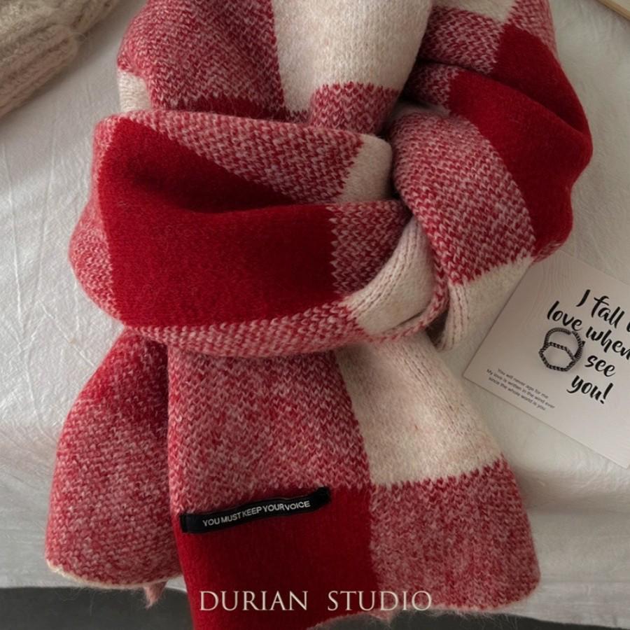 Women's Korean Style Wool Blend Camel Plaid Scarf - Versatile, Warm, High-End Gift