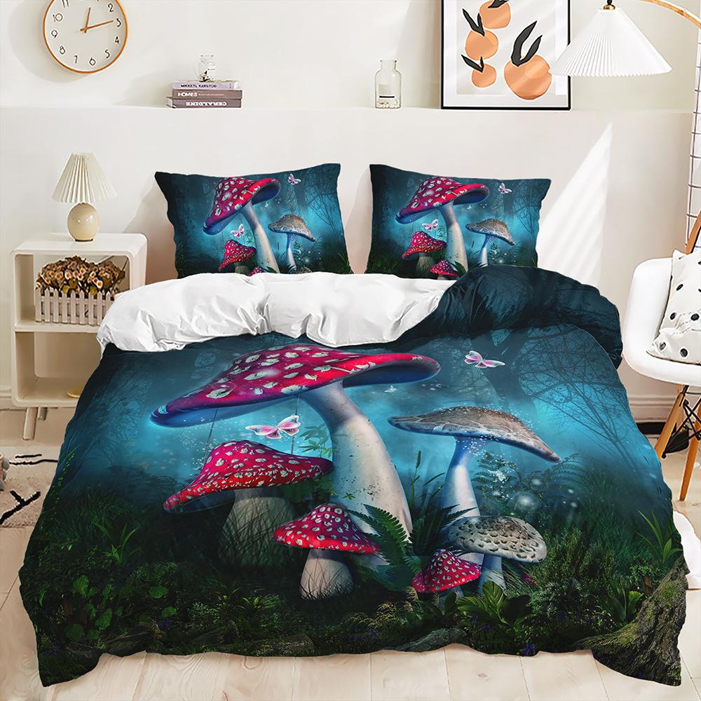Three-Piece Mushroom 3D Quilt Set Two-Piece Bedding Digital Printing Kit