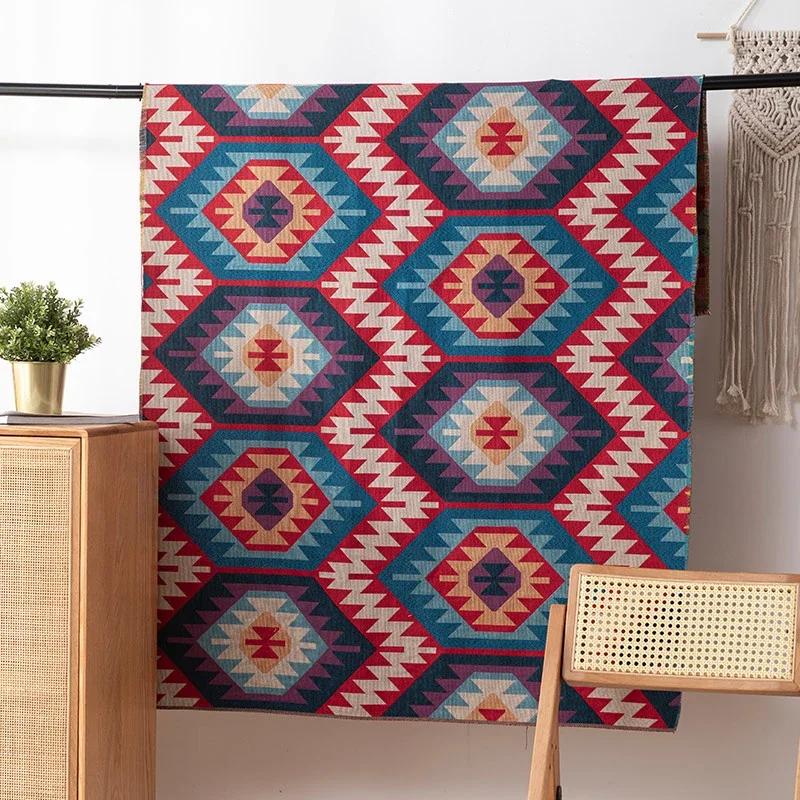 Ethnic Style Fabric Geometric Pattern Yarn Dyed Washable Jacquard Fabric for Home Textile DIY Sewing Background Decoration Cloth