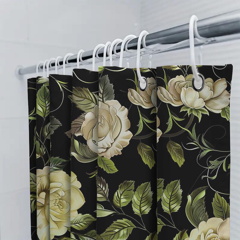 Luxury Floral Shower Curtain Bath Mat Decor Home Textile Waterproof Printing Bathroom Wall Hanging Decoration White Rose Design