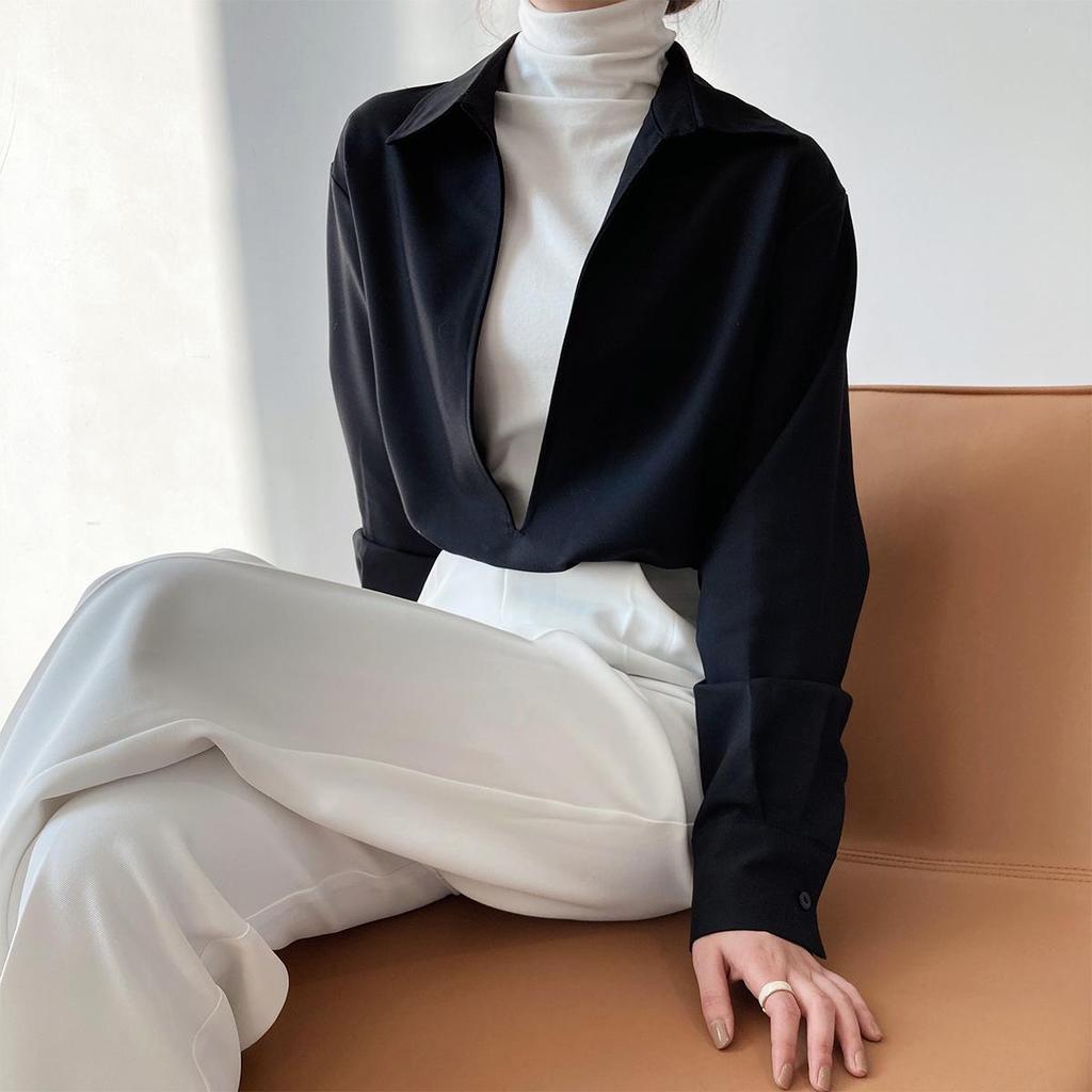 LUXI 2025 Autumn Women’s Long Sleeve V-Neck Fashion Top