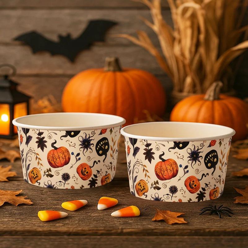 Halloween Kürbis Geist Papier Snack Dessert Becher Schüssel Geschirr für Halloween Motto Party Dekoration Zubehör