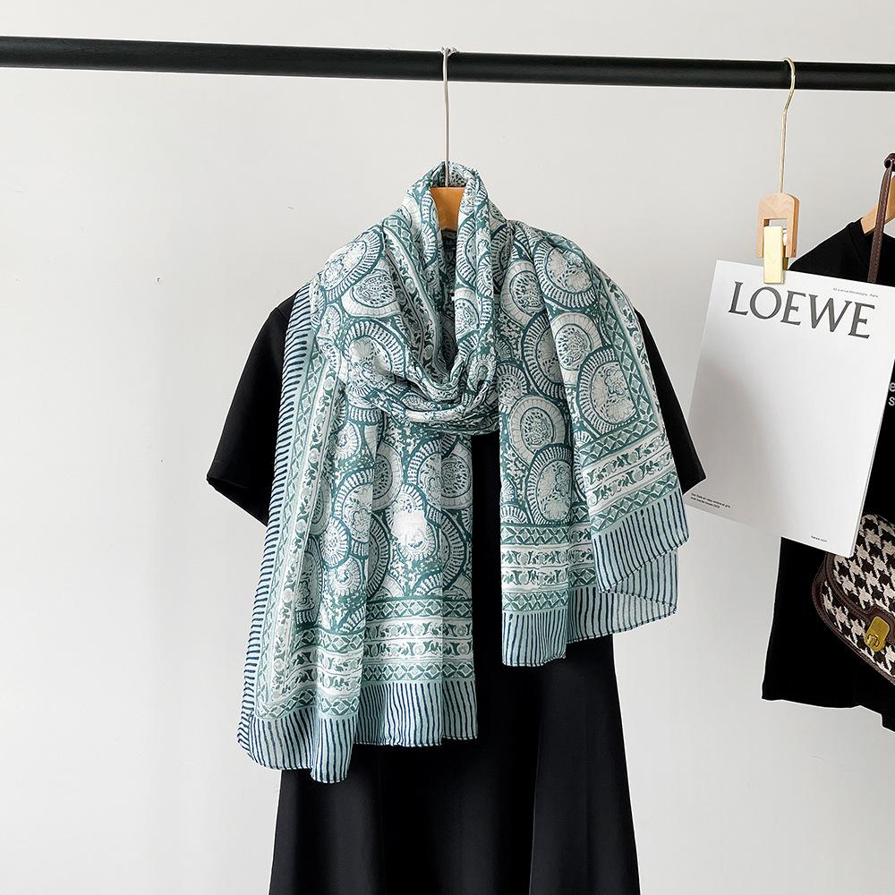 New cotton and linen scarf women's autumn high-end silk scarf soft cashew print angora red shawl headscarf