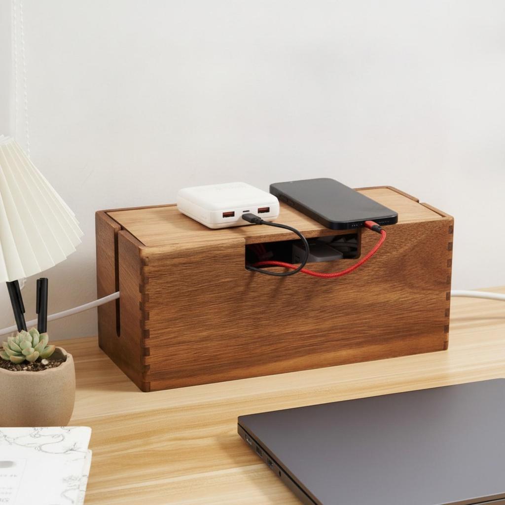 Cable Management Box Wooden Wood Sturdy for Nightstand