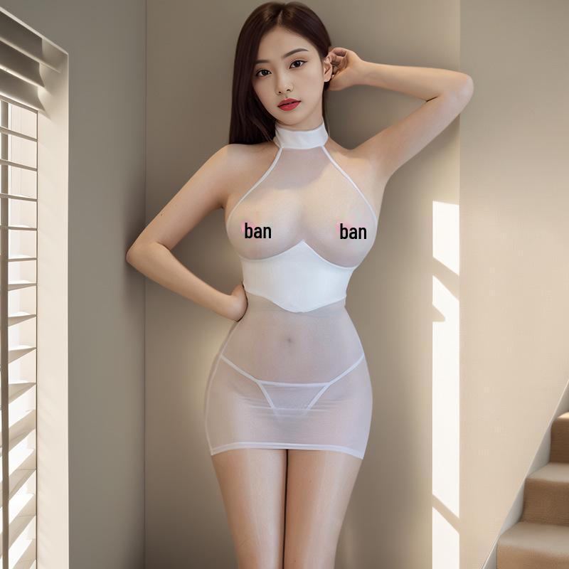 Ice Liuguo Sexy Patent Leather and Silk Spliced Bodycon Secretary Lingerie Dress