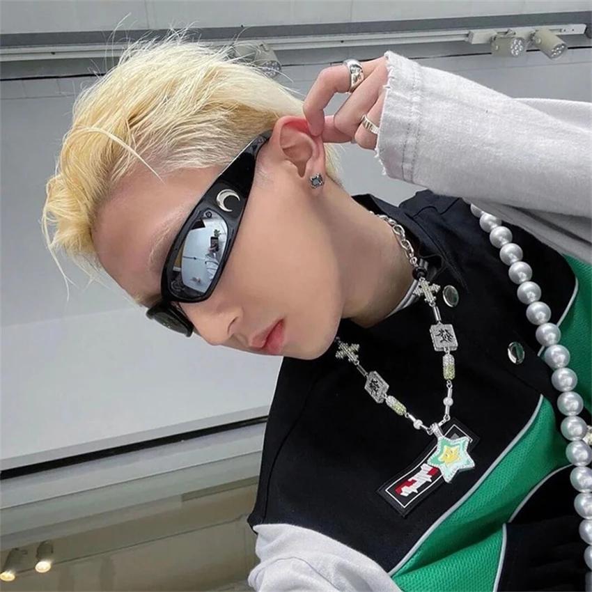 New Moon Rectangular Sunglasses for Women Man Vintage Outdoor Hip Hop Punk Sun Glasses UV400 Trend Female