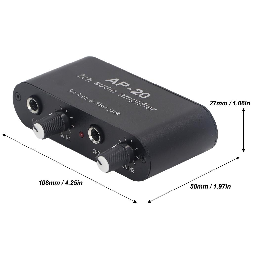 TOPINCN 2CH Sound Amplifier for Musical Instruments Microphone Preamplifier Aluminum Alloy Balanced Circuit Independent Gain Adjustment 0-20dB 1/4
