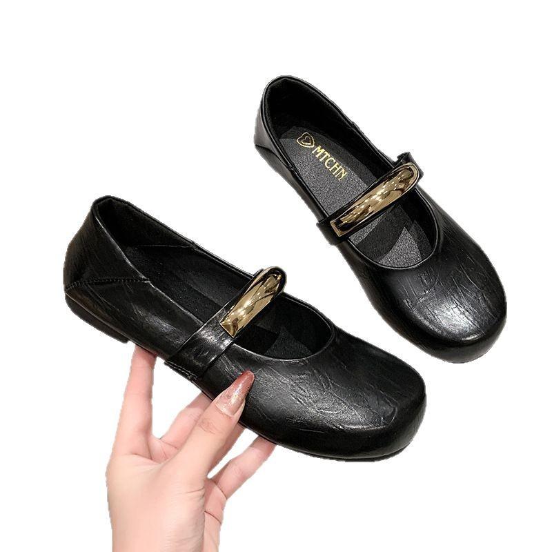 French red single shoes women's 2025 spring and summer new one-pedal small leather shoes with skirt shallow mouth flat heel Mary Jane