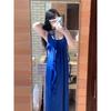 Kumikumi holiday style design sense loose blue suspender dress women's summer niche age-reducing A-word long dress