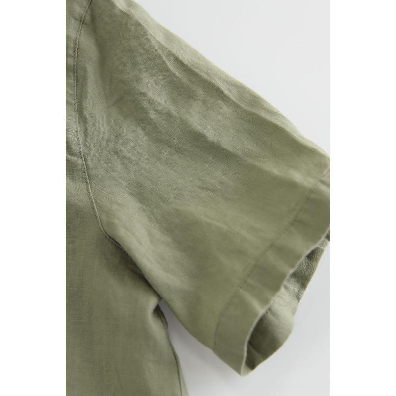 

Рубашка с коротким рукавом из льна и хлопка с воротником Yuanbao - белая, женская в корейском и японском стиле