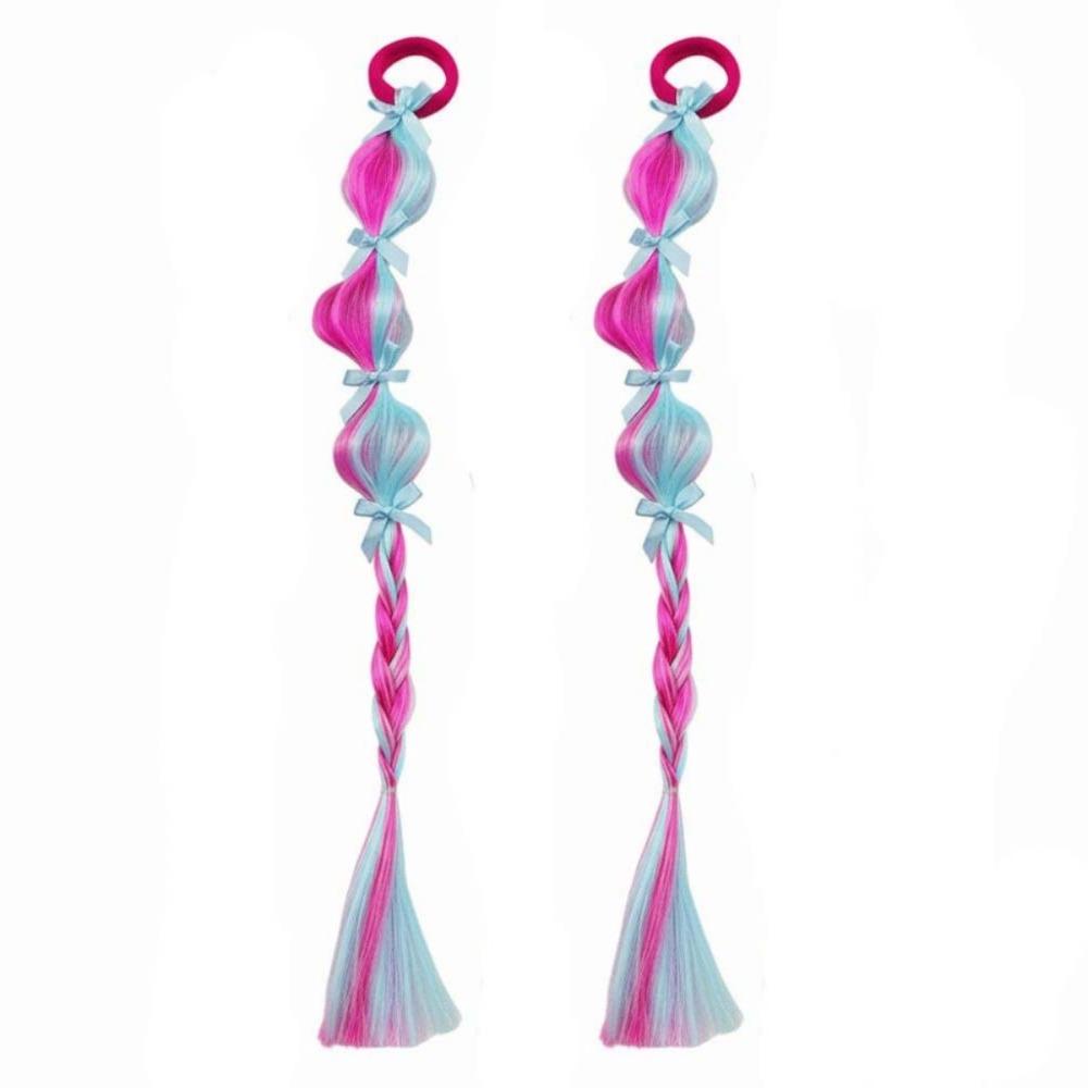 2Pcs Colorful Lantern Gourd Twist Bubble Braids Synthetic Girls Bow Wig Hairbands  Daily