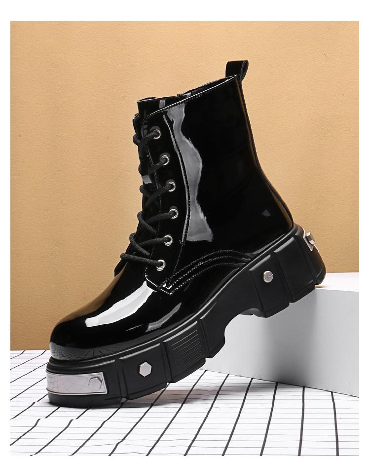 Order British Style Thick-soled Bright Leather High-top Martin Boots 2025 Versatile Fashion Height-increasing Men's Handsome Street Fashion Boots