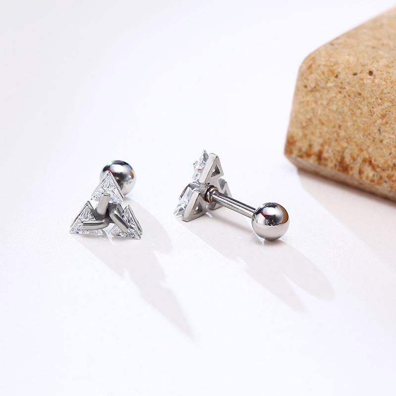 Geometric Triangle Stud Earrings for Men,Stainless Steel Minimalist Cubic Zirconia Earring Gift to Boyfriend Husband Dad Father