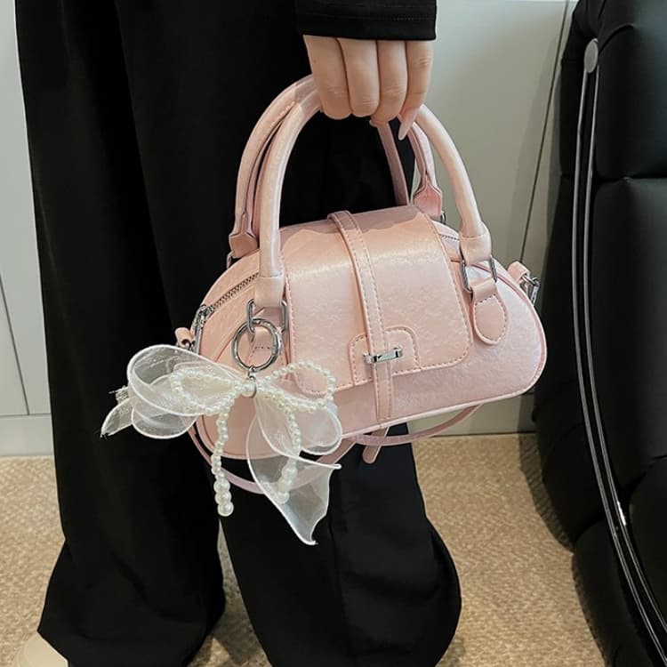 Pink Pearlescent PU Portable Messenger Bag