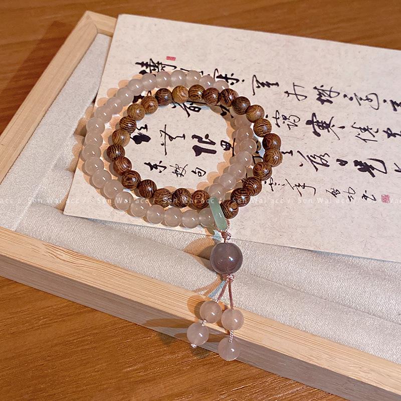 New Chinese Wood Grain Contrasting Color Beaded Bracelet Fashionable Retro Double-layer Temperament Bracelet Unique Jewelry