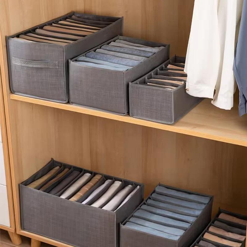Household Fabric Pants Organizer Drawer Divider Jeans Underwear Storage Box Closet Wardrobe Clothes Sorting Holder Bin