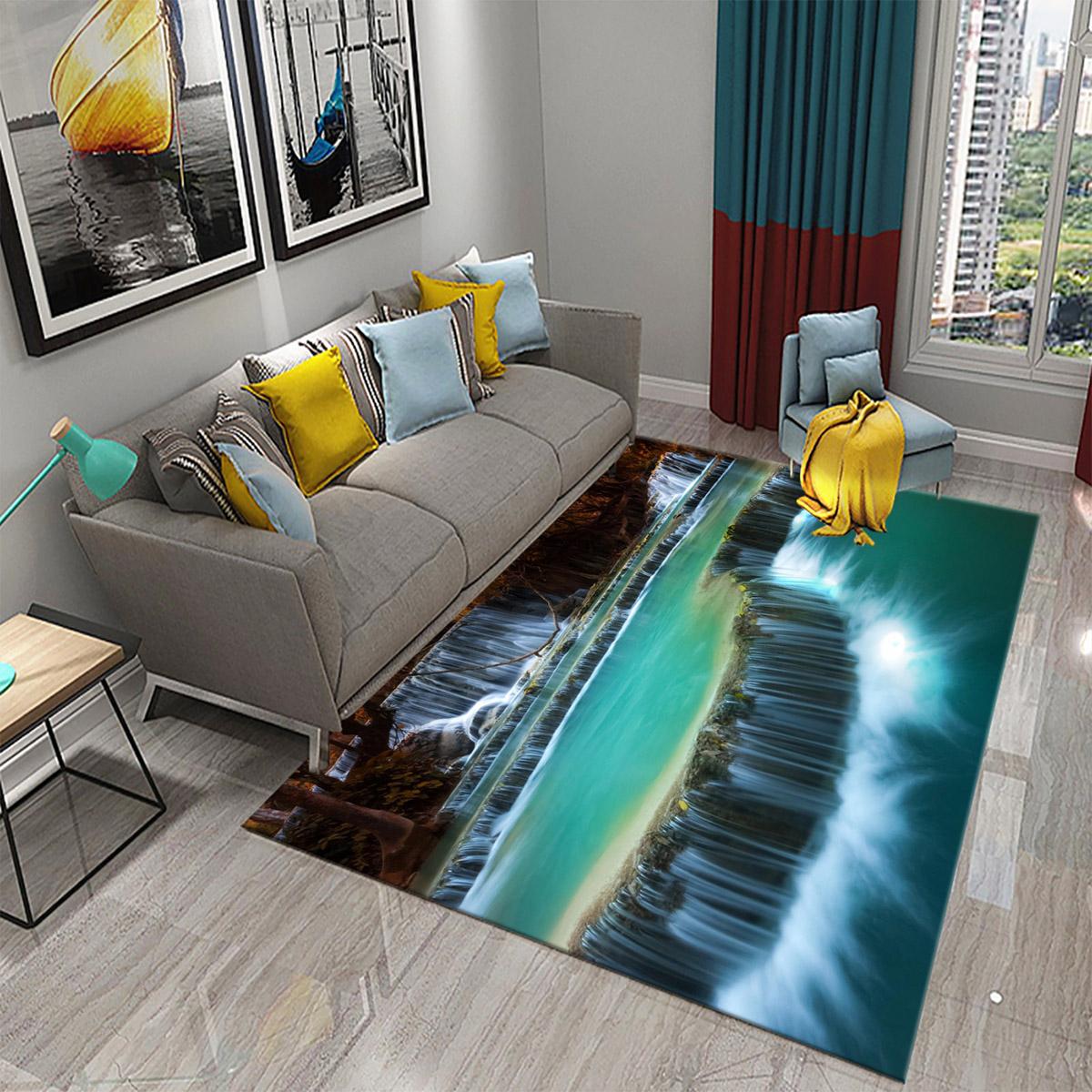

Зеленый лесной ковер с природными пейзажами, ковер для спальни, ванной комнаты, двери, нескользящий ковер, ковер с водопадом, пейзажный ковер для гостиной 100x150cm