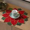 Heat Resistant Table Protectors Christmas Floral Leaf Placemat for Dining Table, Decorative Polyester Fabric Red Green Mats with Festive Leaves Design