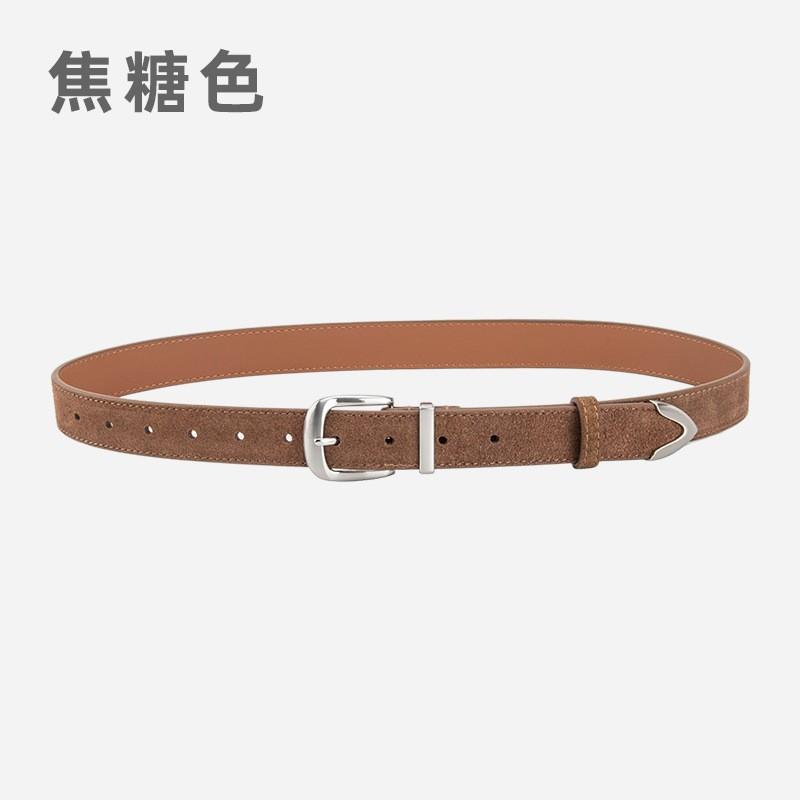 Womens Genuine Leather Belt With Matte Suede Finish Vintage Style Adjustable Waistband Jeans Skirts