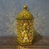 Middle East Arab Metal Vintage Hanging Lamp Hollowed Iron LED Lanterns Battery Operated Home Table Centerpieces Decors