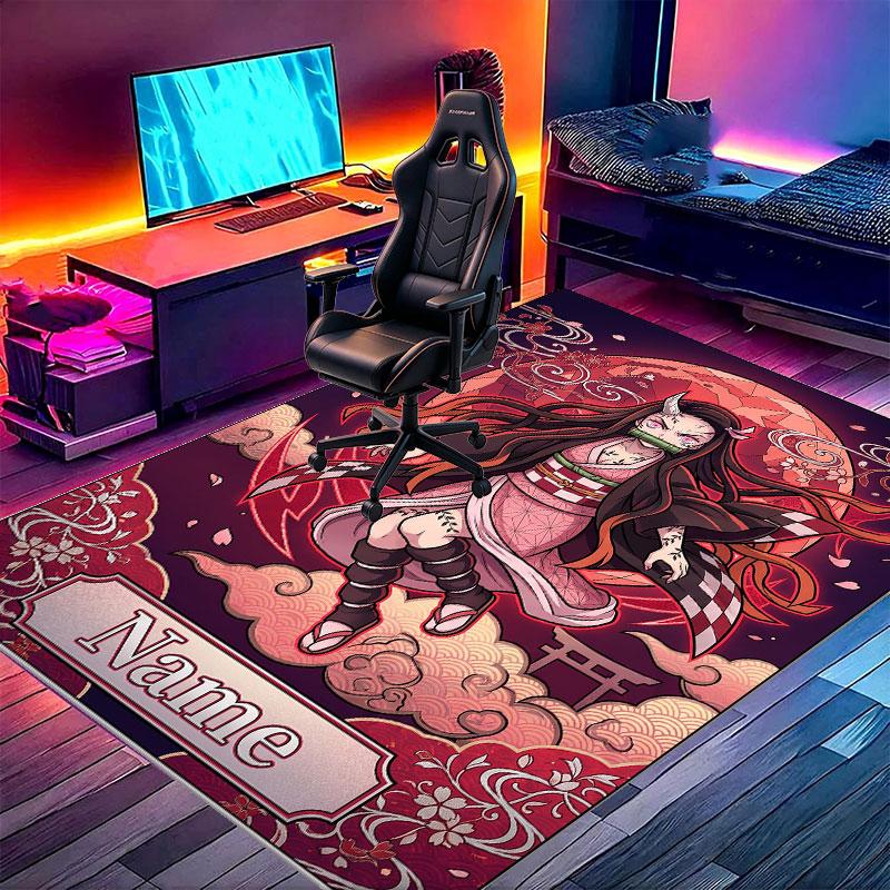 Custom Name Personalized Demon Slayer Anime Print Carpet, Versatile Home Decor Rug, for Playroom, Apartment, Balcony, Entryway, Hallway Gift