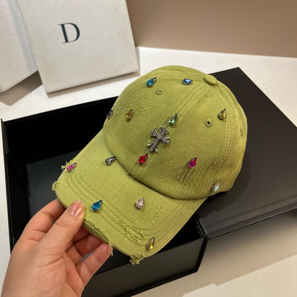 Heavy Industry Light Luxury Color Rhinestone Min Baseball Cap, Personalized Niche Hole Washed Sports Cap