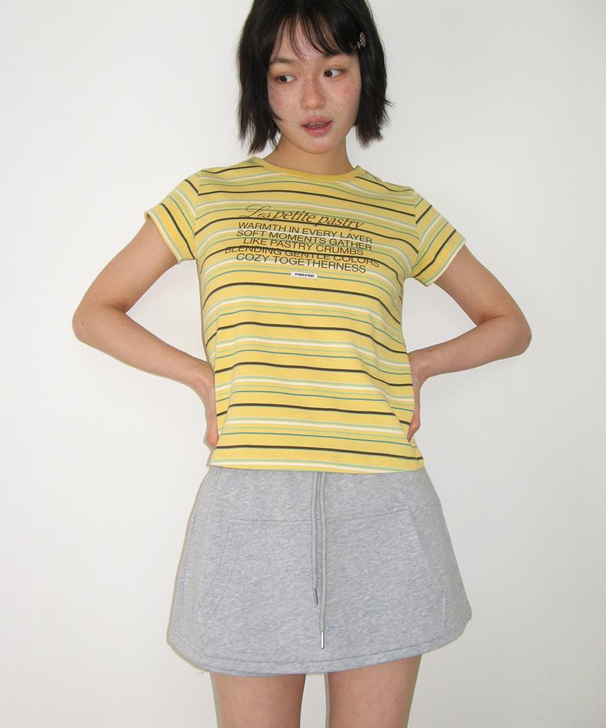 RONRON Multi Stripe Lettering T Shirt Yellow
