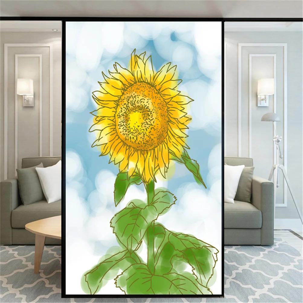 

No Glue Privacy Window Film Static Cling Decorative Sunflower Window Treatments Glass Window Sticker for Home (as the picture,40x60cm WxH)